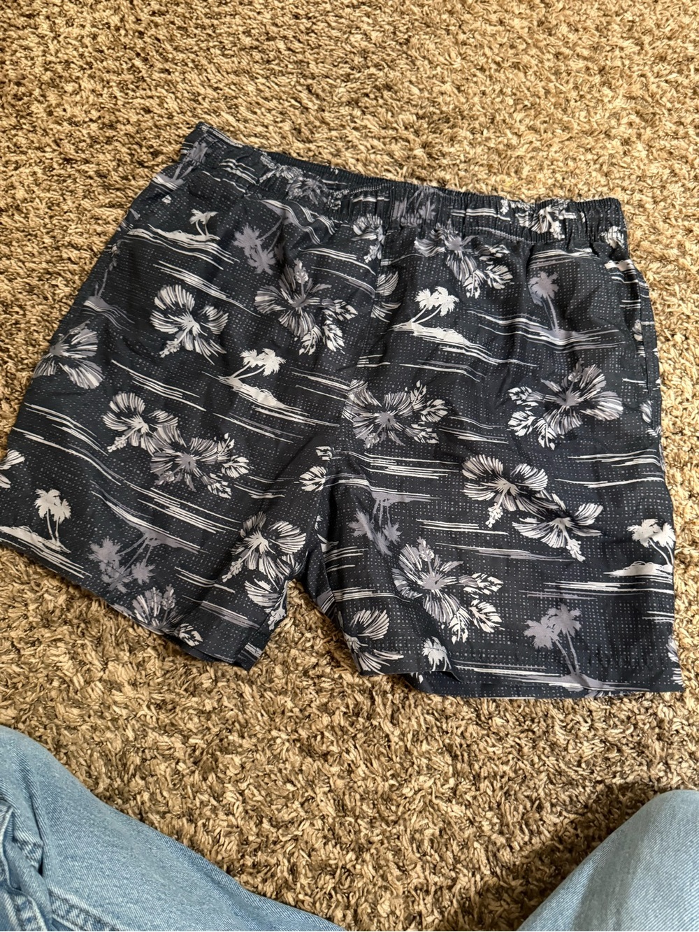 OP Black Floral-Print Swim Trunks